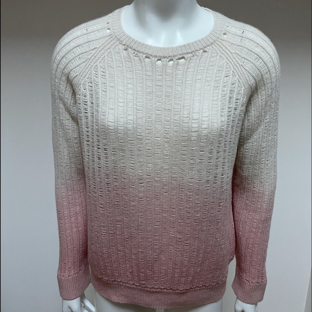 360 CASHMERE Pink/Off White Ombré Knit Long Sleeve Sweater L